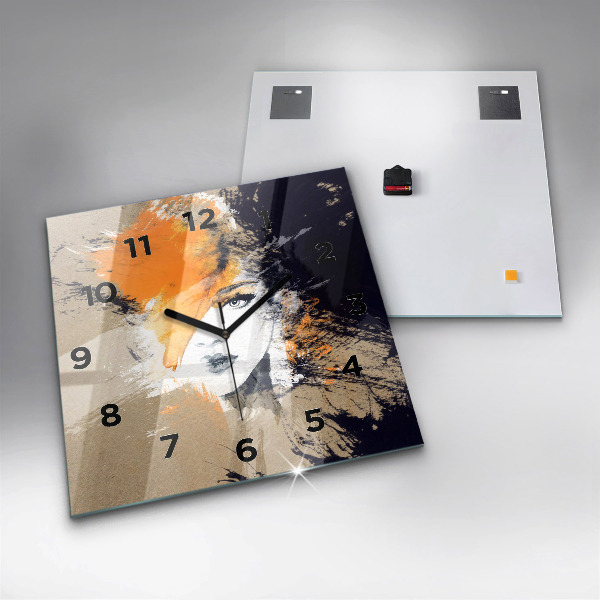 Pendule carrée en verre 'Portrait d''une femme abstrait'