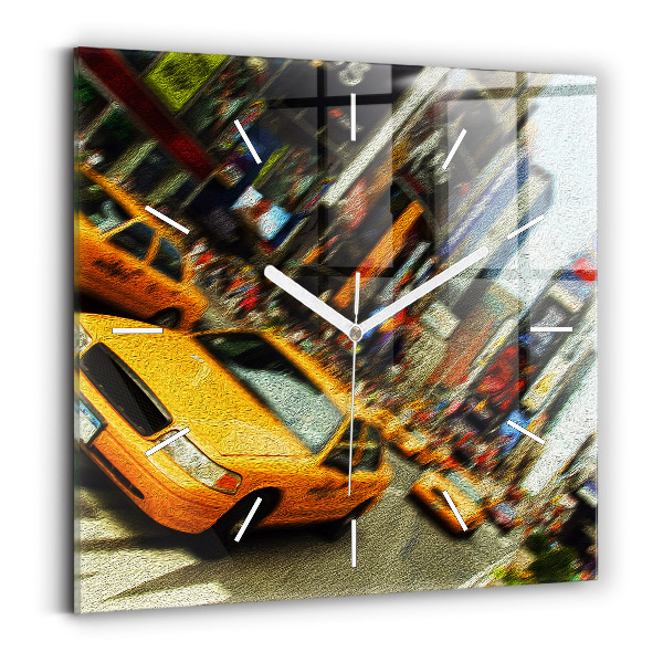 Pendule carrée en verre Les taxis de New York