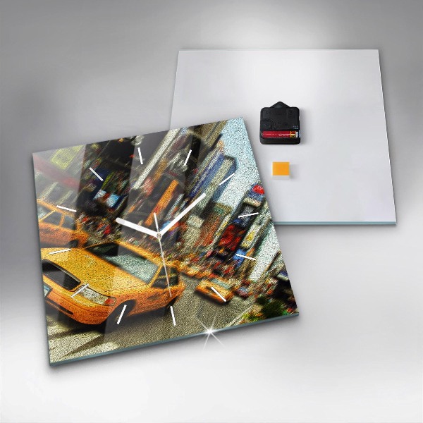 Pendule carrée en verre Les taxis de New York