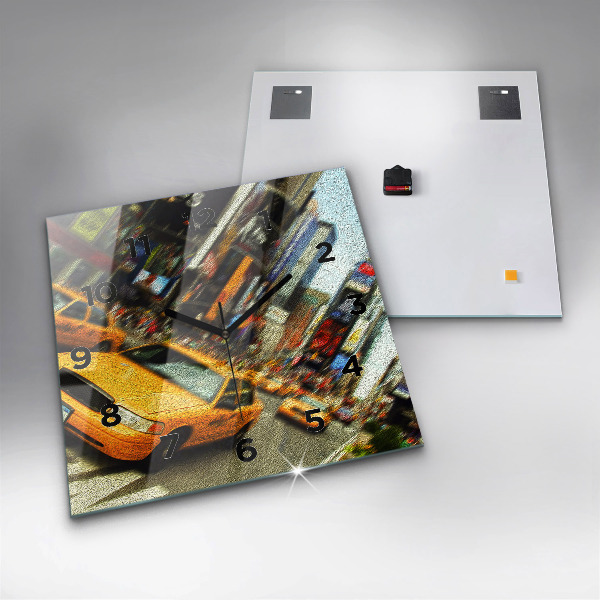 Pendule carrée en verre Les taxis de New York