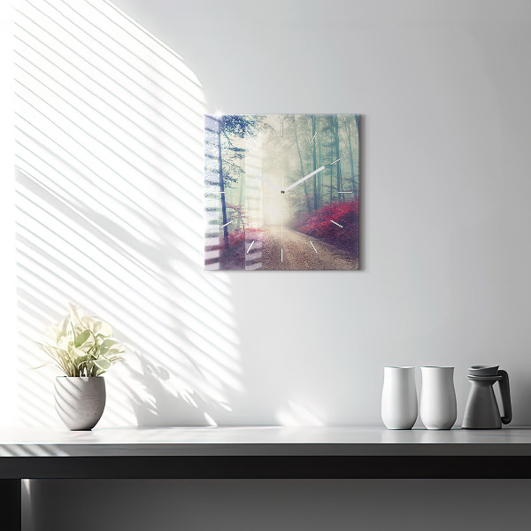 Pendule carrée en verre 'Route d''automne Forêt Brouillard'