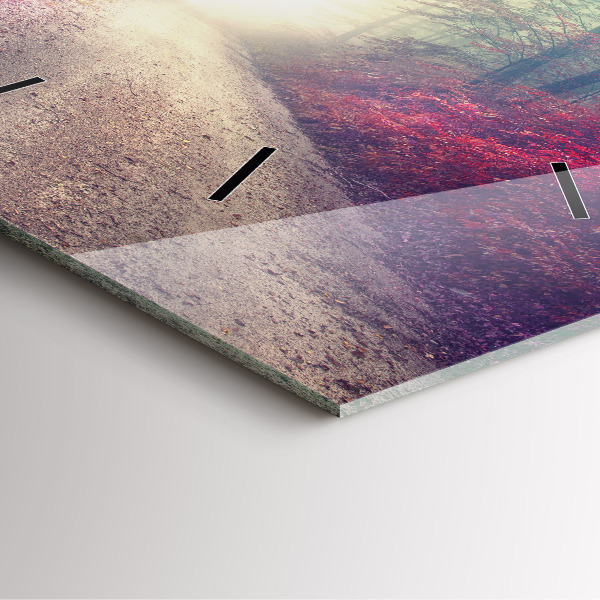 Pendule carrée en verre 'Route d''automne Forêt Brouillard'