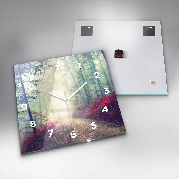 Pendule carrée en verre 'Route d''automne Forêt Brouillard'