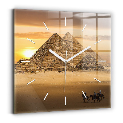 Horloge murale carrée Pyramides et coucher de soleil