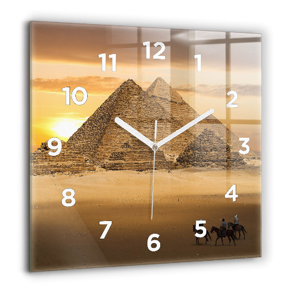 Horloge murale carrée Pyramides et coucher de soleil