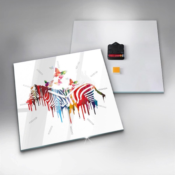 Pendule carrée en verre Zèbre coloré