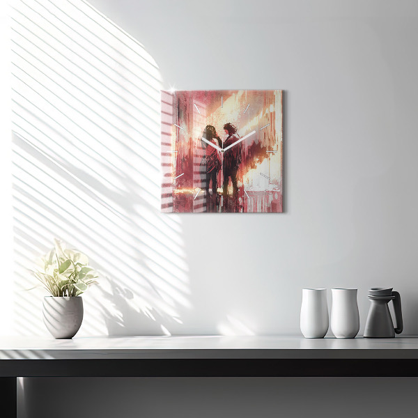 Pendule carrée en verre Jeune couple amoureux