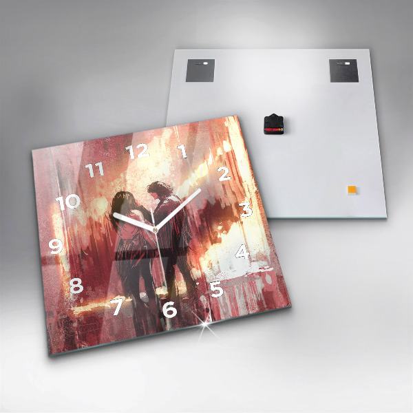Pendule carrée en verre Jeune couple amoureux