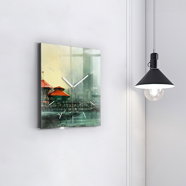 Pendule carrée en verre Village de pêcheurs