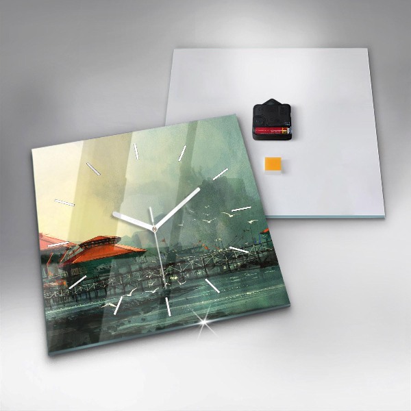 Pendule carrée en verre Village de pêcheurs