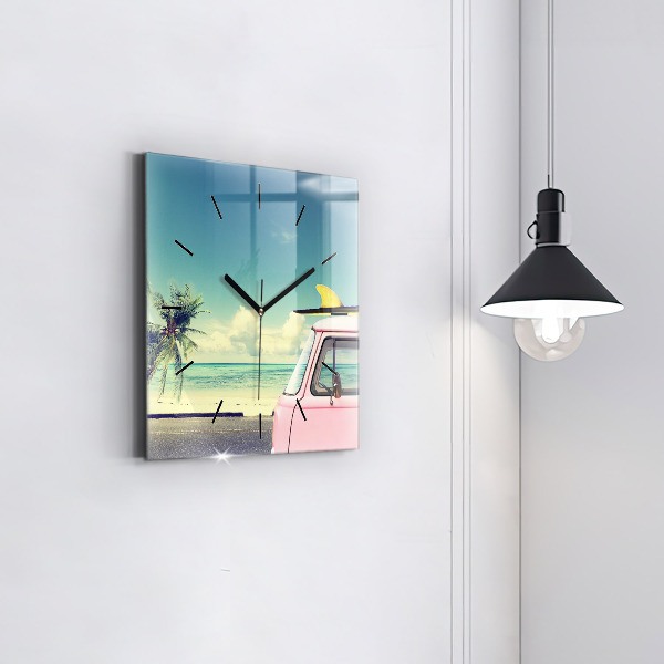 Pendule carrée en verre Voiture avec planche de surf