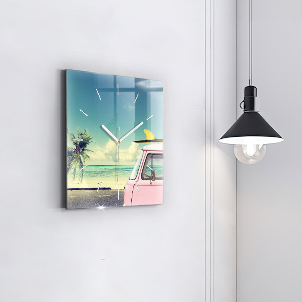 Pendule carrée en verre Voiture avec planche de surf
