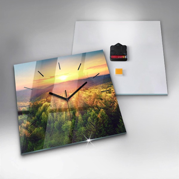 Pendule carrée en verre Coucher de soleil sur les collines