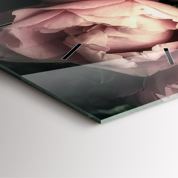 Pendule carrée en verre Bouquet de roses roses