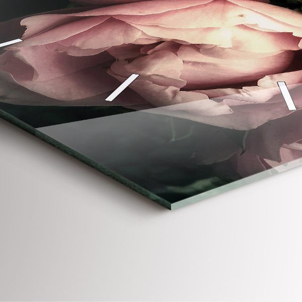 Pendule carrée en verre Bouquet de roses roses