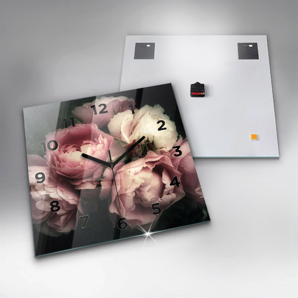 Pendule carrée en verre Bouquet de roses roses