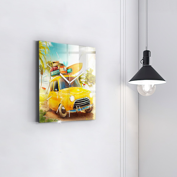 Pendule carrée en verre Voiture avec planche de surf