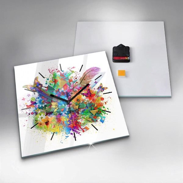 Pendule carrée en verre Harmonie florale avec des papillons