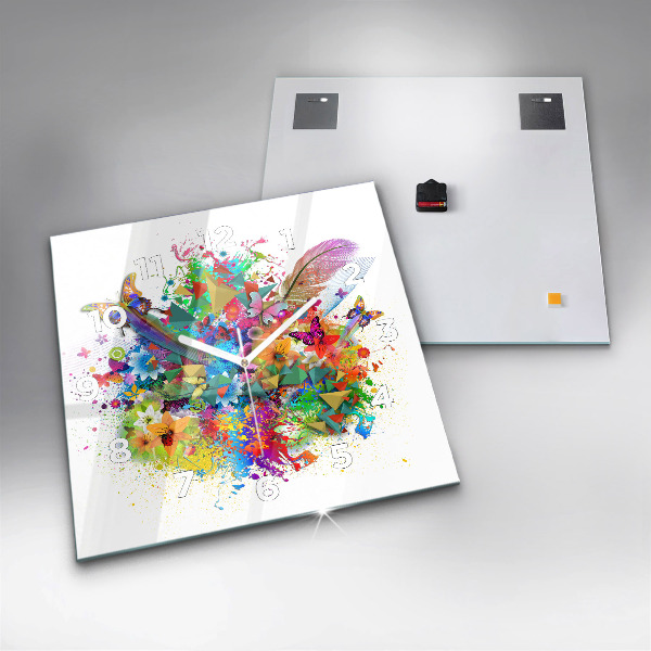 Pendule carrée en verre Harmonie florale avec des papillons