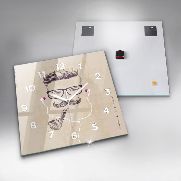 Pendule carrée en verre Homme avec une pipe