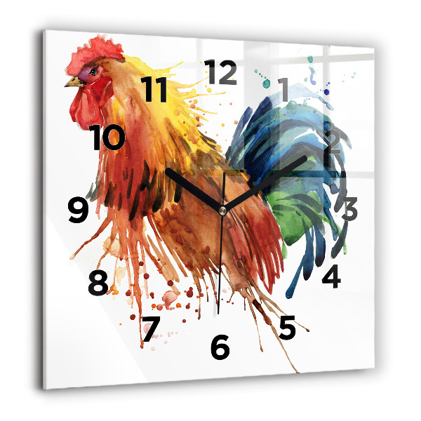 Pendule carrée en verre Coq coloré