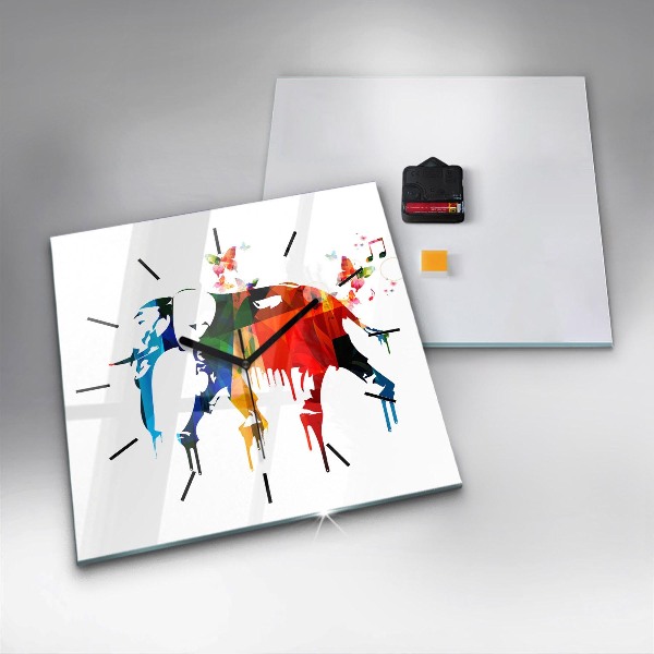 Pendule carrée en verre Éléphant peint en couleurs