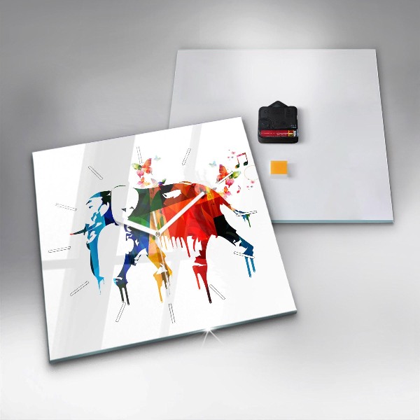 Pendule carrée en verre Éléphant peint en couleurs