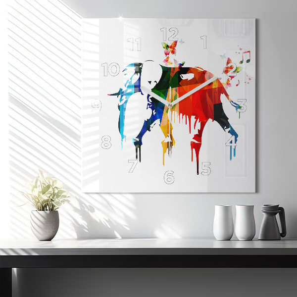 Pendule carrée en verre Éléphant peint en couleurs