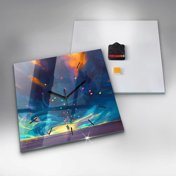 Pendule carrée en verre Bébé et ballons