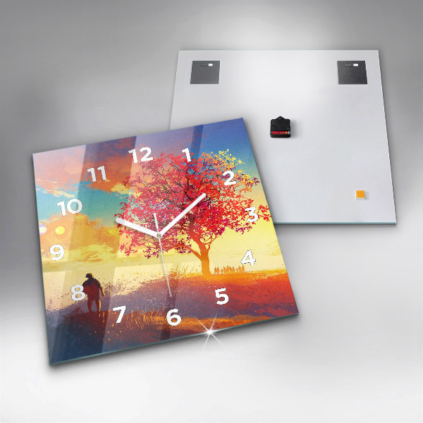 Pendule carrée en verre 'Paysage d''automne'
