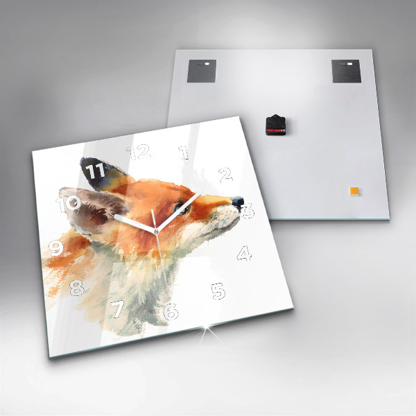 Pendule carrée en verre Aquarelle jeune renard