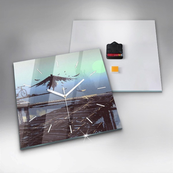 Pendule carrée en verre Ange, pont et vélo