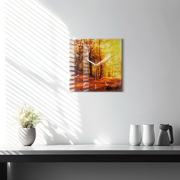 Pendule carrée en verre Paysage forestier au soleil