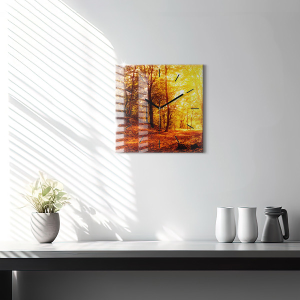 Pendule carrée en verre Paysage forestier au soleil