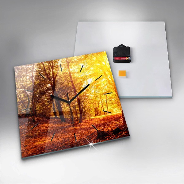 Pendule carrée en verre Paysage forestier au soleil