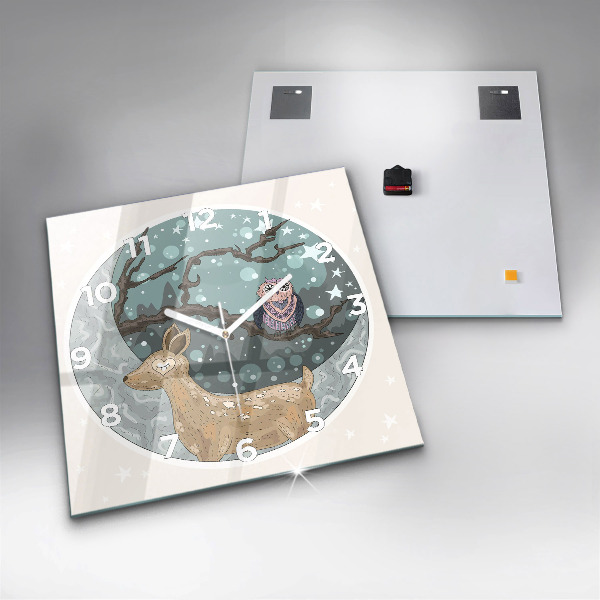 Pendule carrée en verre Les animaux nocturnes et la lune