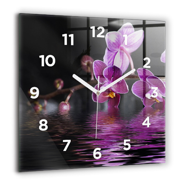 Horloge murale carrée 'Fleur d''orchidée sur l''eau'