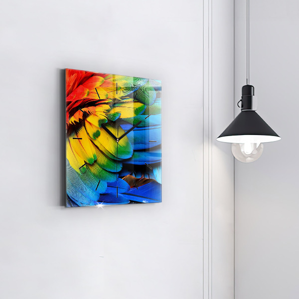 Pendule carrée en verre 'Ailes d''oiseaux colorées'