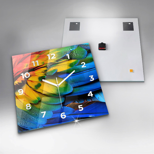 Pendule carrée en verre 'Ailes d''oiseaux colorées'