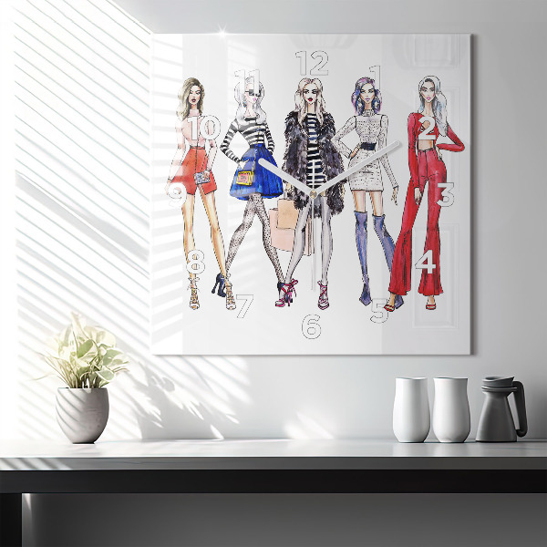 Pendule carrée en verre Filles à la mode