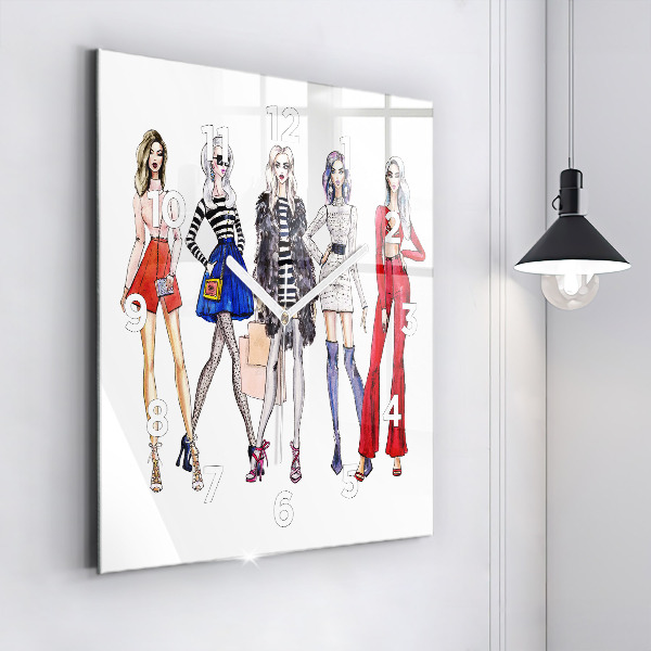 Pendule carrée en verre Filles à la mode