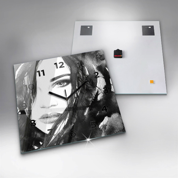 Pendule carrée en verre 'Portrait d''une femme'