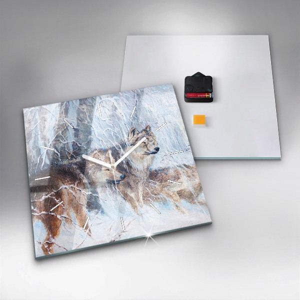 Pendule carrée en verre Les loups dans la forêt