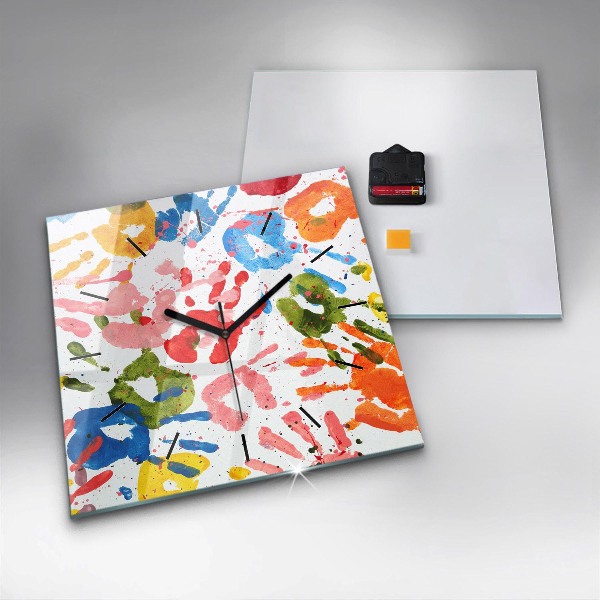 Horloge murale carrée 'Empreintes de mains d''enfants'