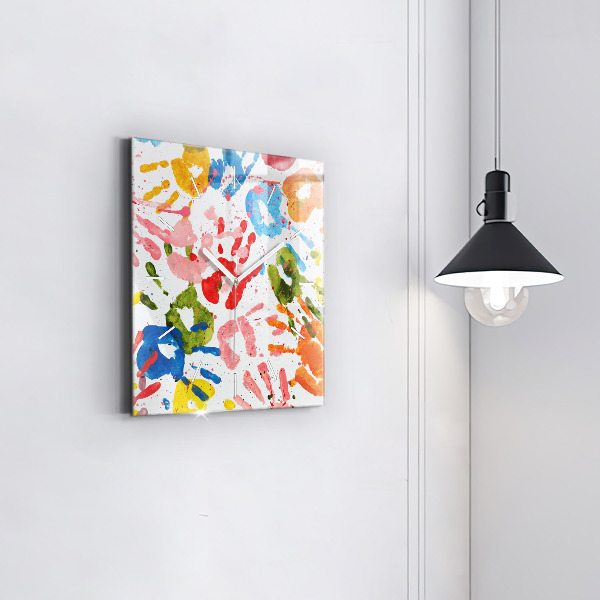 Horloge murale carrée 'Empreintes de mains d''enfants'