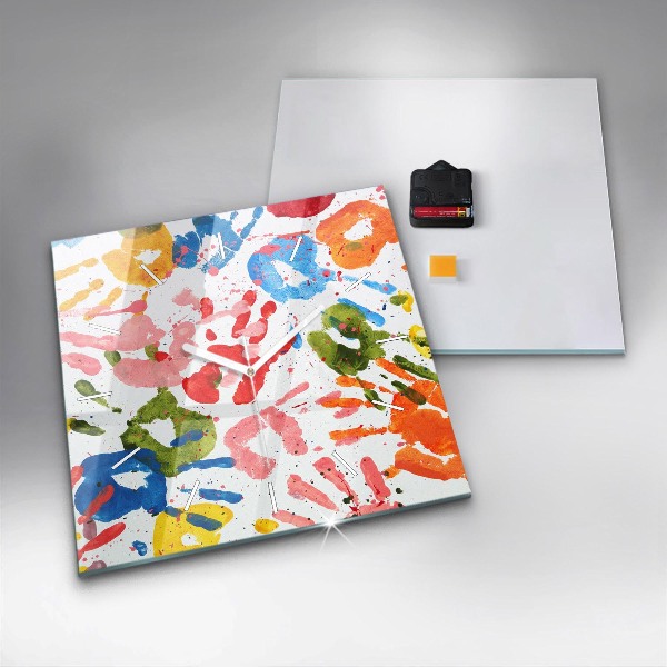 Horloge murale carrée 'Empreintes de mains d''enfants'