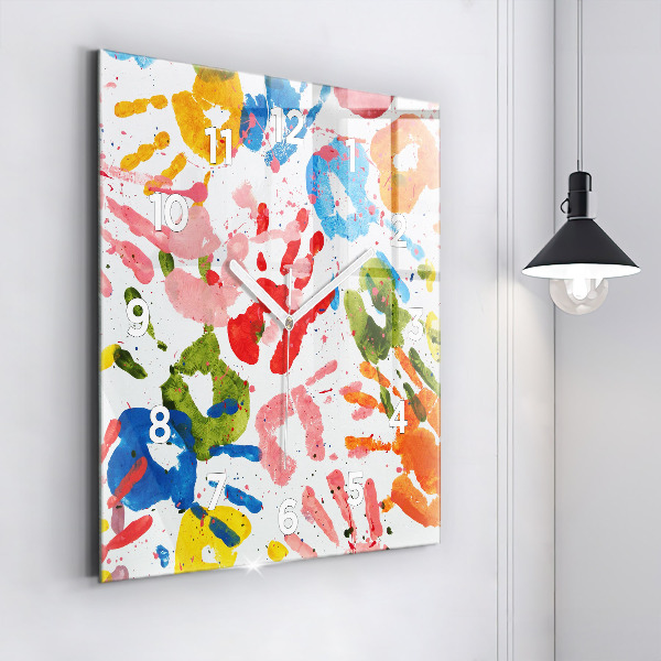 Horloge murale carrée 'Empreintes de mains d''enfants'