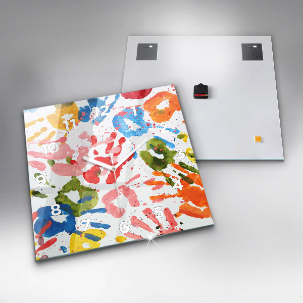 Horloge murale carrée 'Empreintes de mains d''enfants'