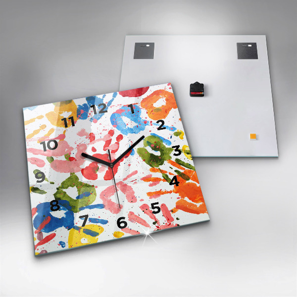 Horloge murale carrée 'Empreintes de mains d''enfants'