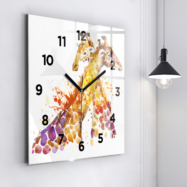 Horloge murale carrée Girafe - aquarelle